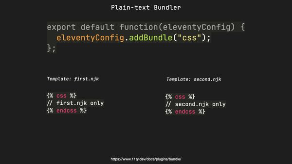 Showing how to use the bundle plugin in Eleventy