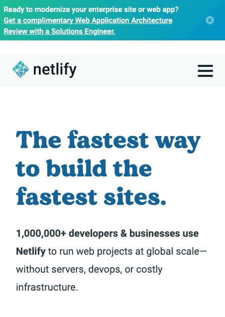 A banner on top of netlify.com