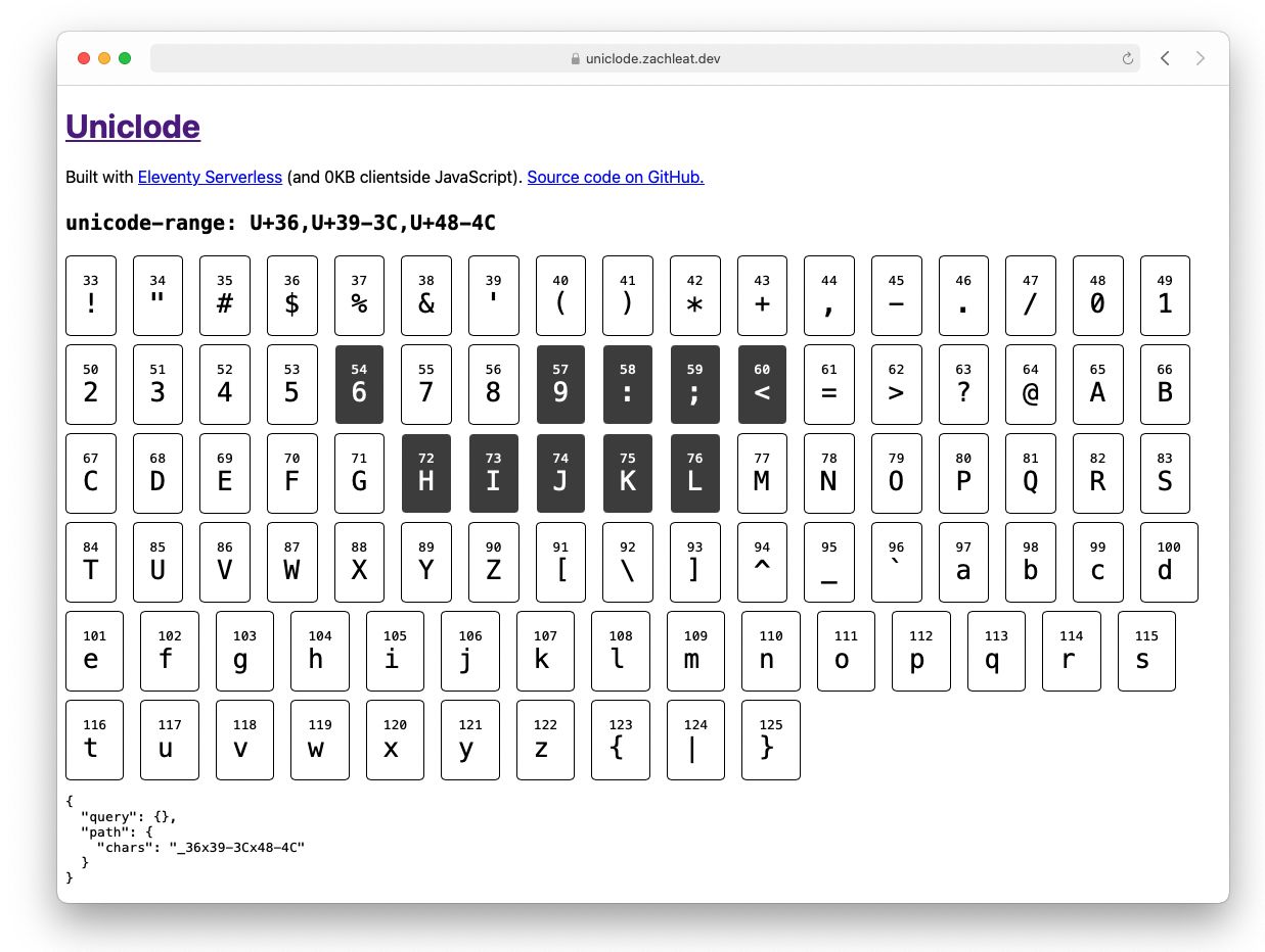 A screenshot of uniclode.zachleat.dev