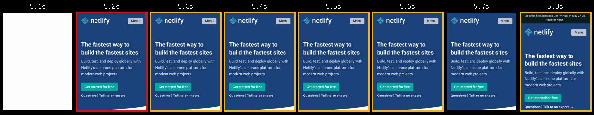 Filmstrip showing hidden banner for ~600ms on old netlify.com design
