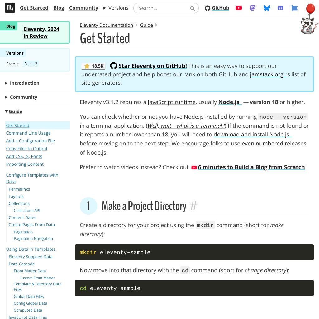 Screenshot of 11ty.dev