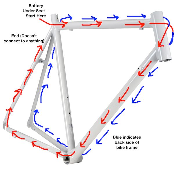 A diagram showing how the lights were attached to the bike frame