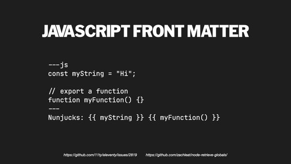 Using arbitrary JavaScript in front matter