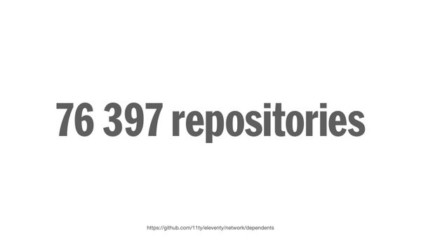 76397 repositories on GitHub use Eleventy