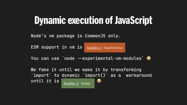 You can use node --experimental-vm-modules but we fake it by transforming `import` to dynamic `import()` until this is stable.