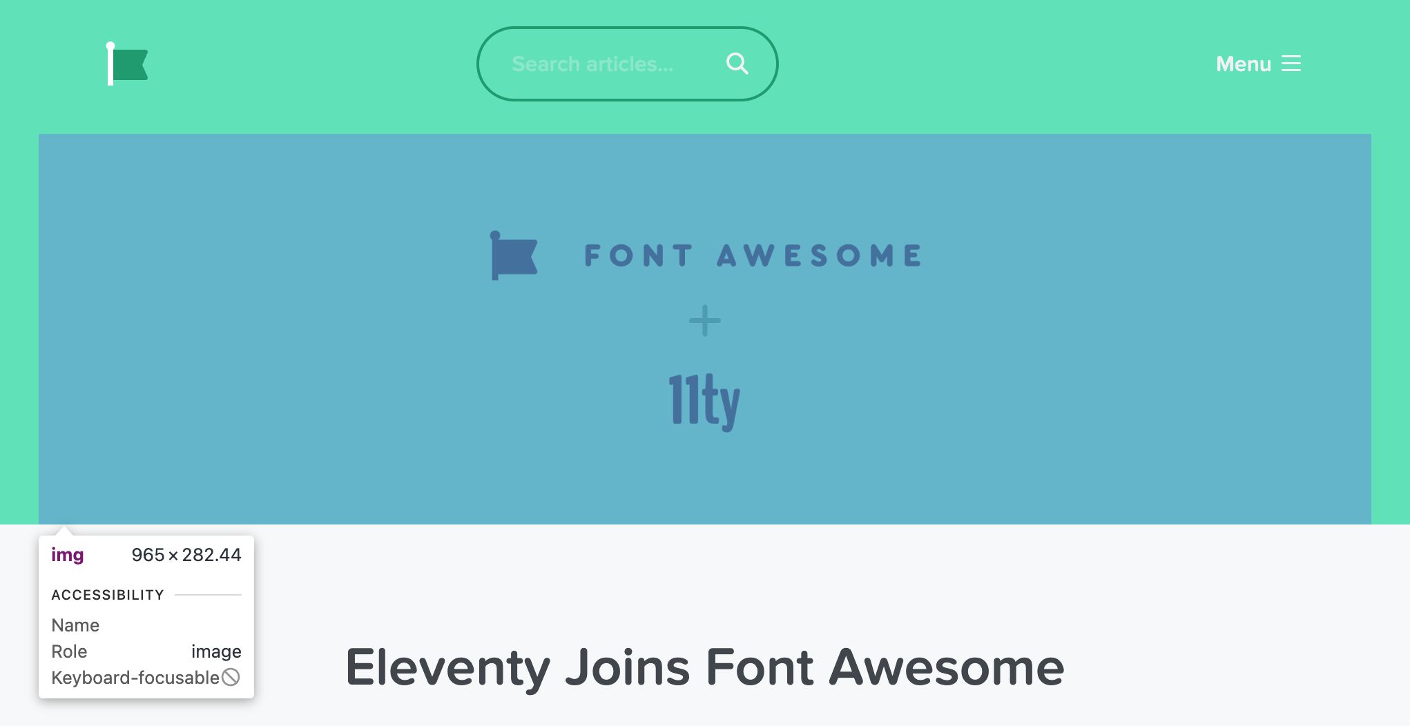 Screenshot of blog.fontawesome.com with a featured image that says Font Awesome + 11ty