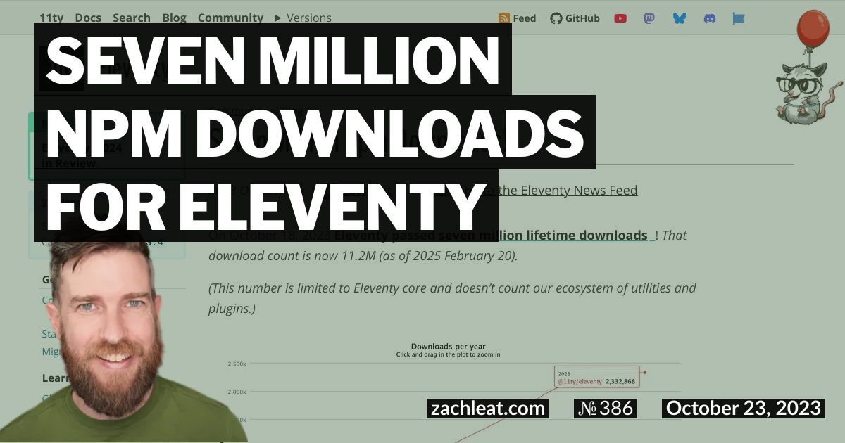 Seven Million npm Downloads for Eleventy