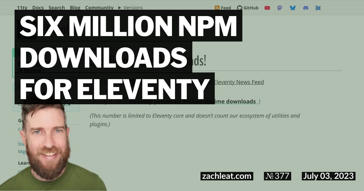 Six Million npm Downloads for Eleventy