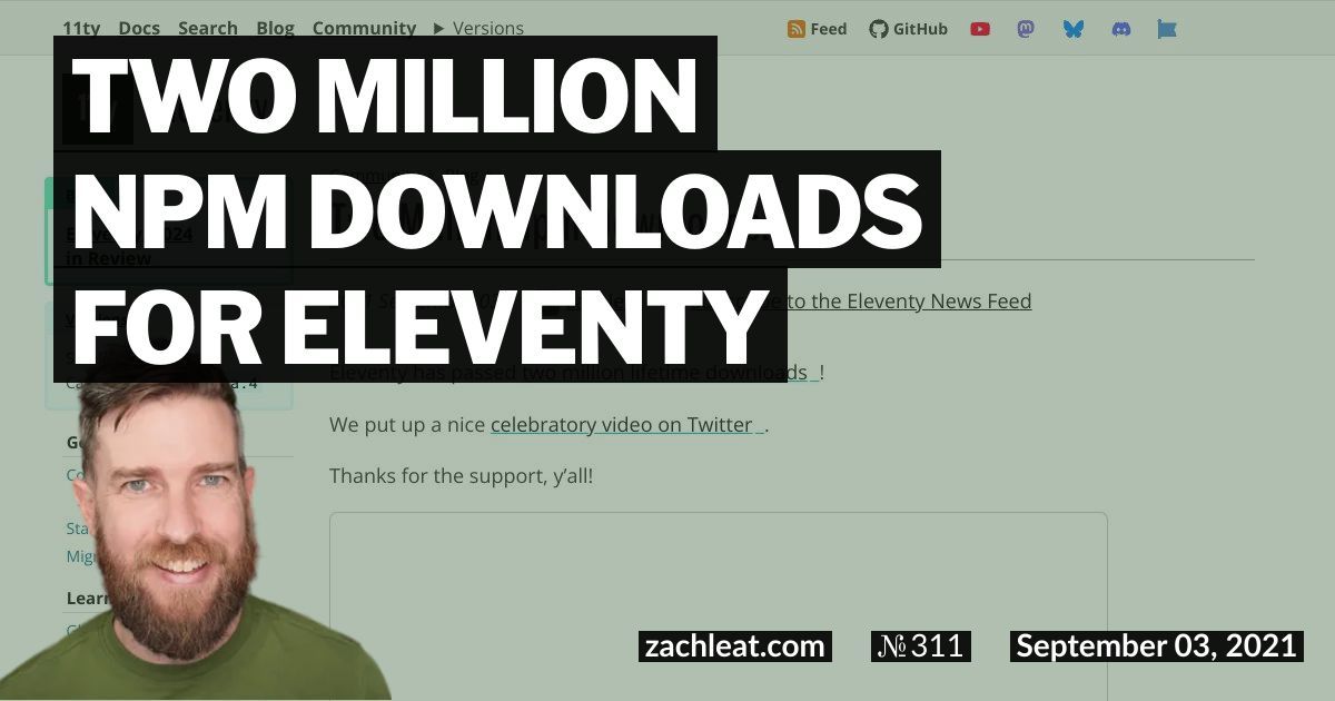 Two Million npm Downloads for Eleventy